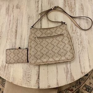 Kate Spade Cream Floral Signature Crossbody with Gold Hardware & matching wallet